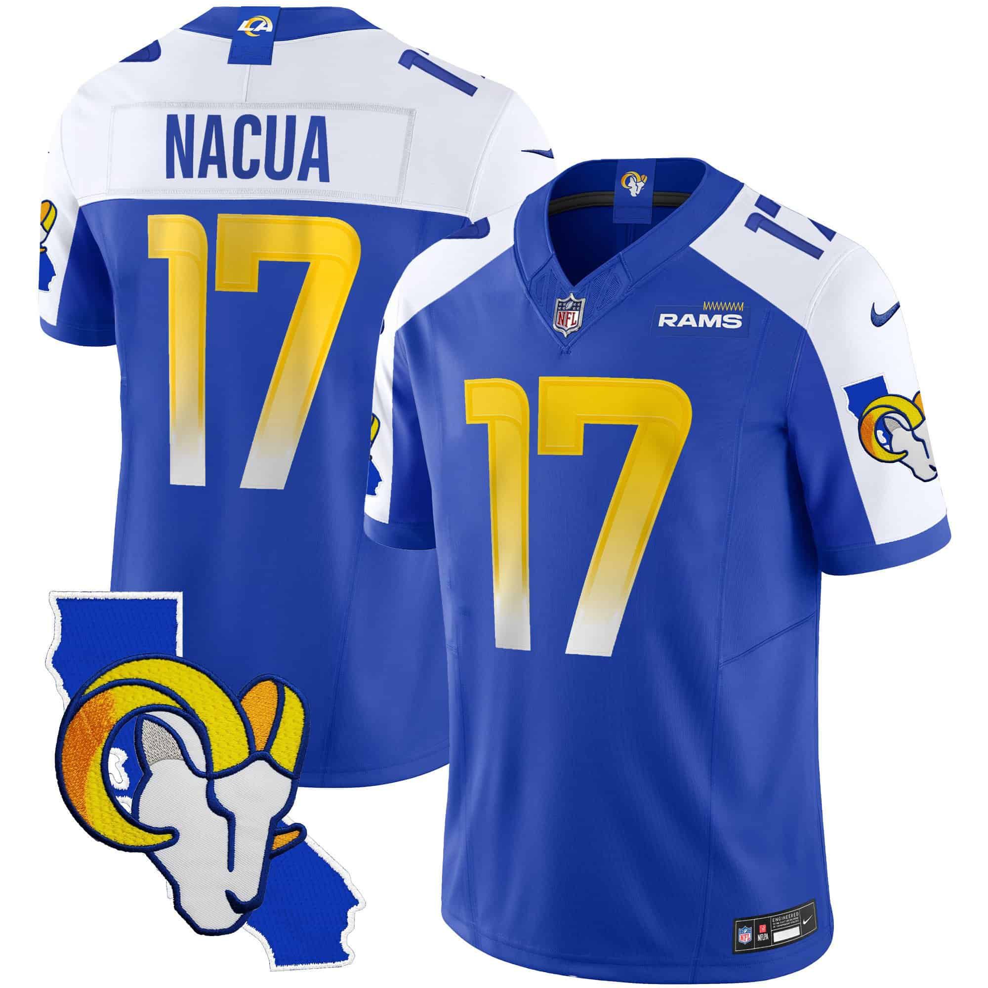 Men Los Angeles Rams #17 Nacua Blue 2024 Nike California Patch Vapor Limited NFL Jersey->indianapolis colts->NFL Jersey
